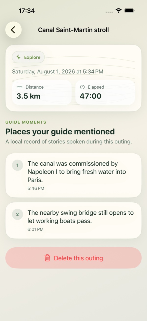 A completed Hike Buddy walk with discovered places